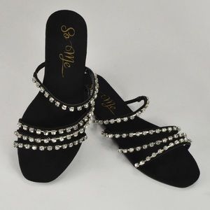 Rhinestones Suede Sandal Black